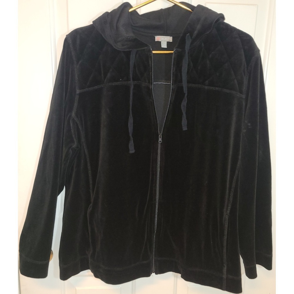 T by Talbots Women Size 2XL Large Black Zip Up Hoodie Activewear Loungey Quilted